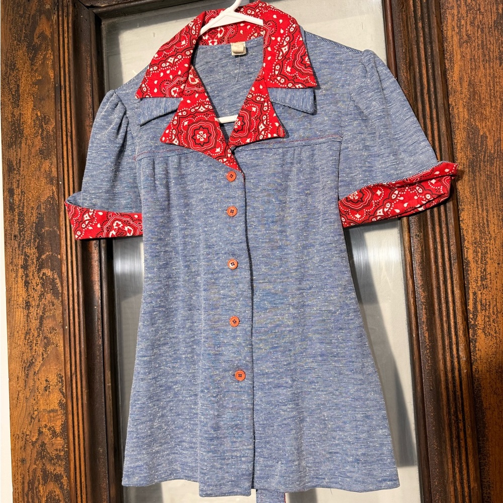 70's Vintage Blue shirt with Red Paisley Accents